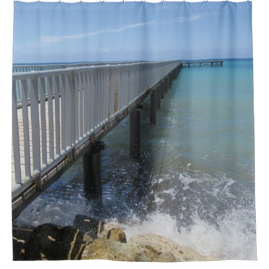 スプラッシングウェーブズオンワーフデザイン シャワーカーテン (正面)