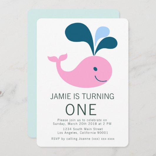 スプラッシングホエール誕生日招待状 招待状 (正面/裏面)