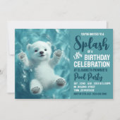スプラッシングポーラベア、プールパーティー誕生日 招待状 (正面)