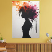 スプラットを持つ女性のシルエ絵を描ット キャンバスプリント (インサイチュ (リビング))