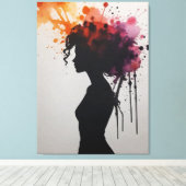 スプラットを持つ女性のシルエ絵を描ット キャンバスプリント (インサイチュ (ウッドフロア))