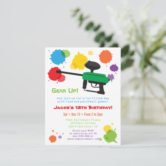 スプラットペイントボール子供の誕生日パーティの招待状 招待状 (スタンド正面)