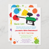 スプラットペイントボール子供の誕生日パーティの招待状 招待状 (正面/裏面)