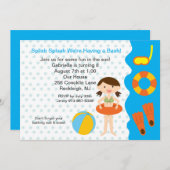 スプリッシュスプラッシュプールパーティーガールズ誕生日招待状 招待状 (正面/裏面)