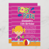 スプリッシュ·スプラッシュ·プール·パーティー·誕生日·招待状·ガール 招待状 (正面/裏面)