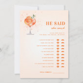 スプリッツ テーマ 彼が言った 彼女が言った 結婚前パーティー ゲーム 招待状 (正面)