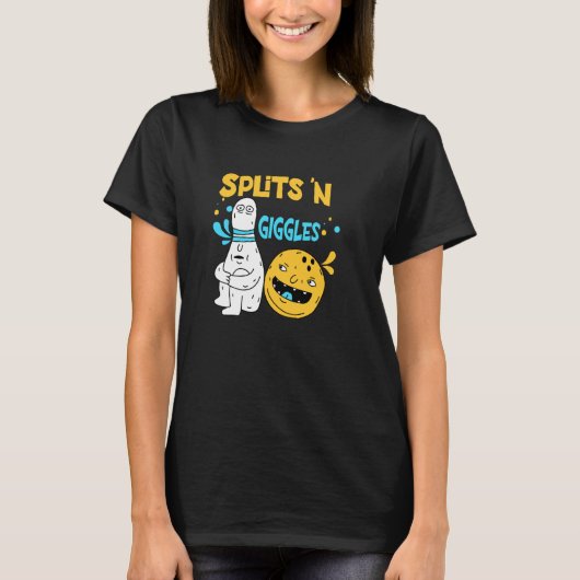 スプリットで笑顔 ボウリング好きのための面白グッズ Tシャツ (正面)