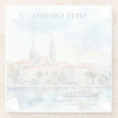 スプリットクロアチアダルマティア水彩色 ガラスコースター (裏面)