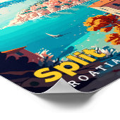 スプリットクロアチアトラベルアートヴィンテージイラストレーション ポスター (角)