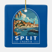 スプリットクロアチアトラベルアートヴィンテージ セラミックオーナメント (裏面)