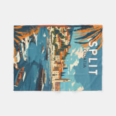 スプリットクロアチアトラベルアートヴィンテージ フリースブランケット (正面(横))