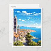 スプリットクロアチアトラベルヴィンテージイラストレーション ポストカード (正面/裏面)