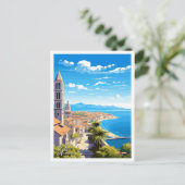 スプリットクロアチアトラベルヴィンテージイラストレーション ポストカード (スタンド正面)