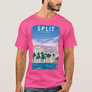 スプリットクロアチアヴィンテージミニマルレトロ旅行ポスター Tシャツ