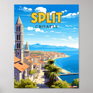 スプリットクロアチアヴィンテージ旅行イラストレーション ポスター