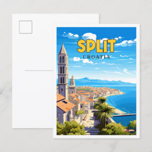スプリットクロアチアヴィンテージ旅行イラストレーション ポストカード