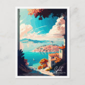 スプリットクロアチアヴィンテージ旅行イラストレーション ポストカード (正面)