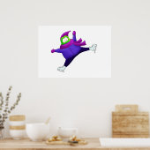 スプリットジャンプ姿スケートで滑るカエル ポスター (キッチン)