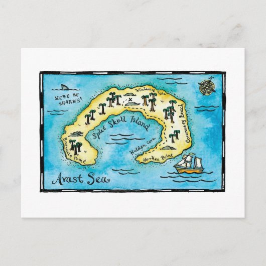 スプリットスカルアイランドトレジャーマップハガキ ポストカード (正面)