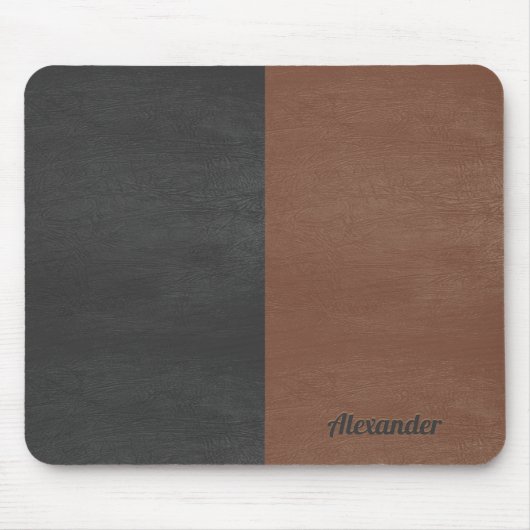スプリットスクリーンブラック&ブラウンフェイクレザーテクスチャ マウスパッド (正面)