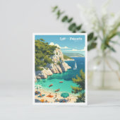 スプリットダルマチアクロアチアヴィンテージイラストレーション旅行 ポストカード (スタンド正面)