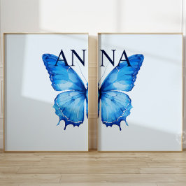 スプリットバタフライ名前をカスタムするウォールアートブルーセット2