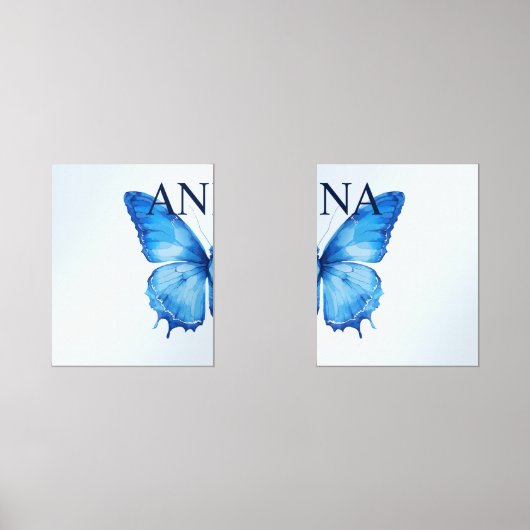 スプリットバタフライ名前をカスタムするウォールアートブルーセット2 (正面)