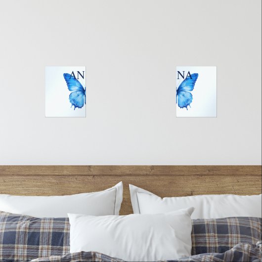 スプリットバタフライ名前をカスタムするウォールアートブルーセット2 (寝室)