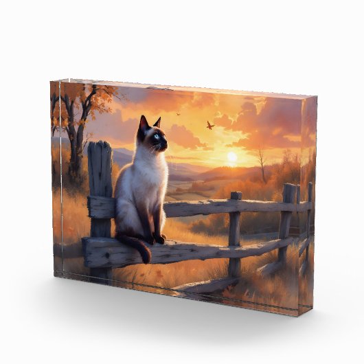 スプリットレールフェンスのシャム猫 フォトブロック (右)