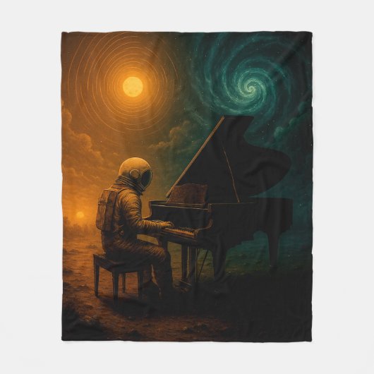 スプリット遊リアリティの宇宙飛行士のピアノ – Surreal フリースブランケット (正面)
