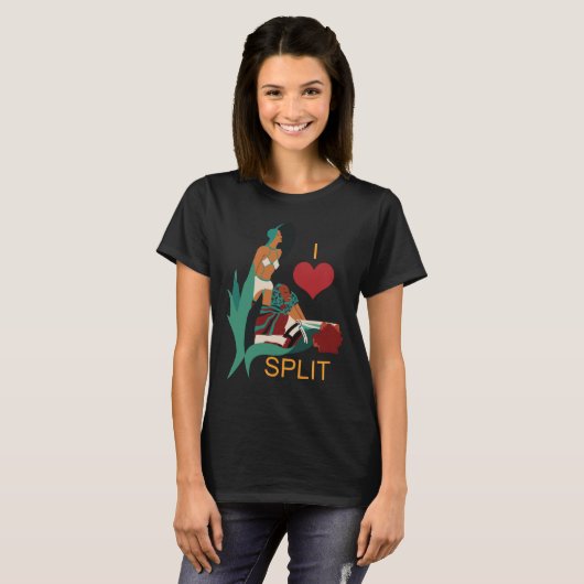 スプリト・クロアチア ハート イラスト グリーン トラベル Tシャツ (正面フル)