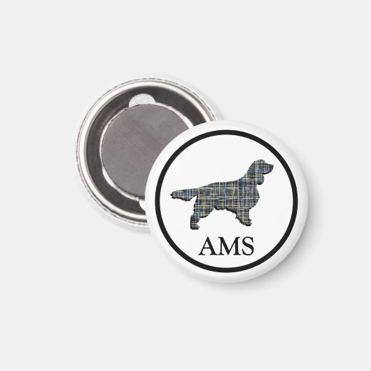 スプリンガースパニエル犬かわいいペットドッグシルエットY&Bグリッド マグネット (正面/裏面)