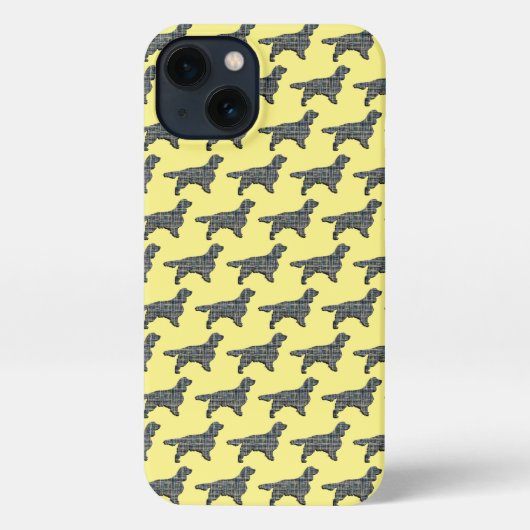 スプリンガースパニエル犬かわいい犬のシルエットグリッドイエロー iPhoneケース (裏面)