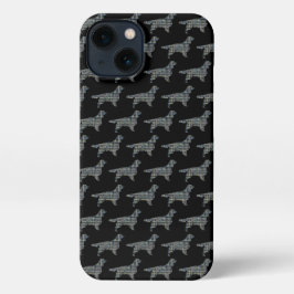 スプリンガースパニエル犬かわいい犬シルエットグリッドブラック iPhone 13ケース