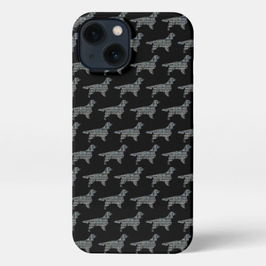 スプリンガースパニエル犬かわいい犬シルエットグリッドブラック iPhoneケース (裏面)