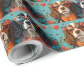 スプリンガースパニエル犬とハートバラバレンタインデー ラッピングペーパー (ロールコーナー)