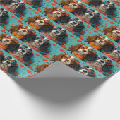 スプリンガースパニエル犬とハートバラバレンタインデー ラッピングペーパー (角)