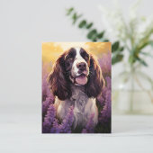 スプリンガースパニエル犬インラベンダーフィールド ポストカード (スタンド正面)