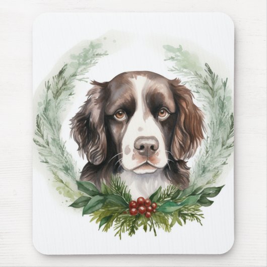 スプリンガースパニエル犬クリスマスリースフェスティバルカップ マウスパッド (正面)