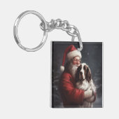 スプリンガースパニエル犬サンタクロースフェスティバルクリスマス キーホルダー (正面左)