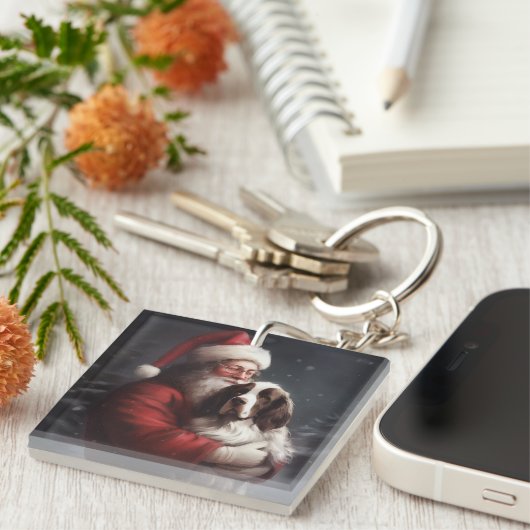 スプリンガースパニエル犬サンタクロースフェスティバルクリスマス キーホルダー (正面右)