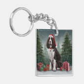 スプリンガースパニエル犬ドッグインスノークリスマス キーホルダー (正面左)