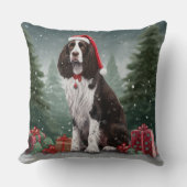 スプリンガースパニエル犬ドッグインスノークリスマス クッション (正面)