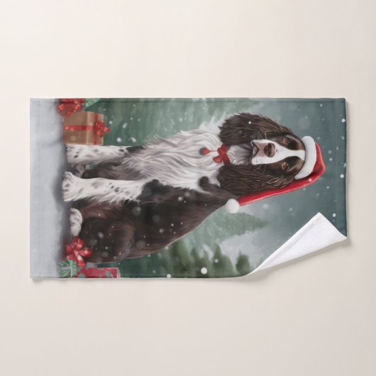 スプリンガースパニエル犬ドッグインスノークリスマス バスタオルセット (ハンドタオル)