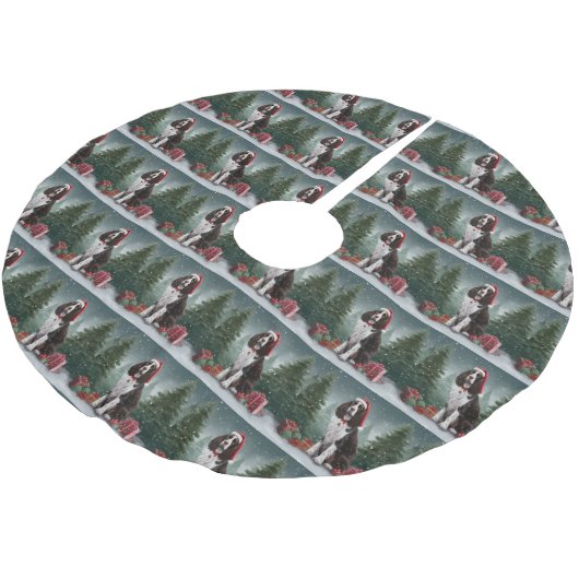 スプリンガースパニエル犬ドッグインスノークリスマス ブラッシュドポリエステルツリースカート (アングル)