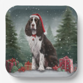 スプリンガースパニエル犬ドッグインスノークリスマス ペーパープレート (正面)
