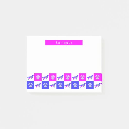 スプリンガースパニエル犬ドッグ&ポープリントホットピンク&ブルー ポストイット (正面)