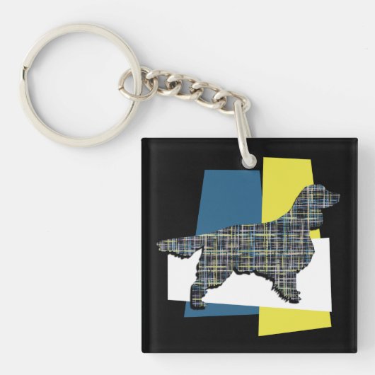 スプリンガースパニエル犬ドッグY&Bグリッドトリカラー キーホルダー (正面)