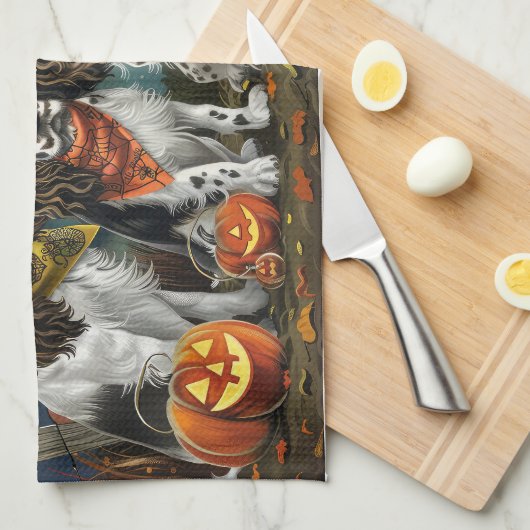 スプリンガースパニエル犬ハロウィン不気味 キッチンタオル (四つ折り)