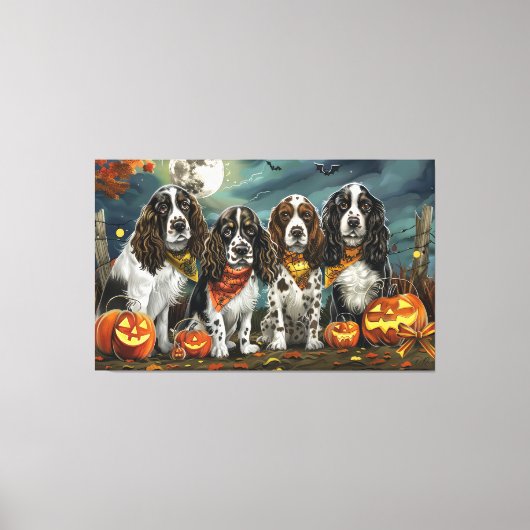 スプリンガースパニエル犬ハロウィン不気味 キャンバスプリント (正面)